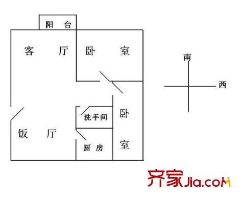 麓湖阁户型图2室2厅户型图 2室2厅1卫1厨
