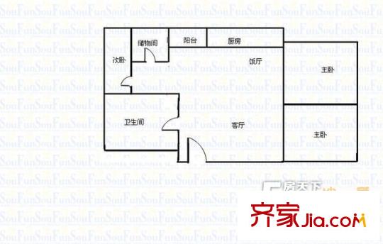 国利大厦户型图4室2厅户型图 4室2厅1卫1厨