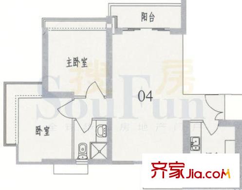 东山紫园户型图2室1厅户型图 2室1厅1卫1厨