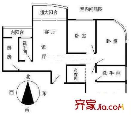 东山紫园户型图3室2厅户型图 3室2厅2卫1厨