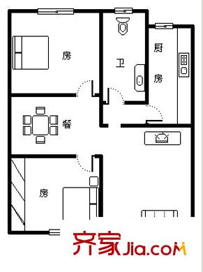 犀牛路小区户型图2室2厅 户型图 2室2厅1卫1厨