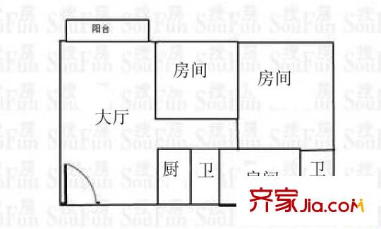 三和大厦户型图3室1厅户型图 3室1厅2卫1厨