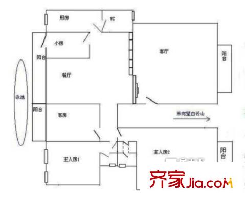 金迪大厦户型图4室2厅户型图 4室2厅1卫1厨