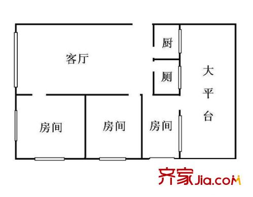 较场西路体委大院户型图3室1厅户型图 3室1厅1卫1厨