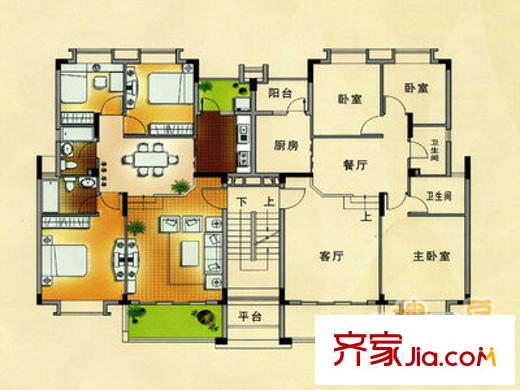 南国奥园雅典区户型图3室1厅户型图 3室2厅2卫1厨