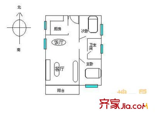 南国奥园雅典区户型图2室1厅户型图 2室2厅1卫1厨