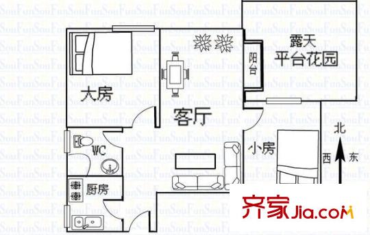 罗马假日户型图2室1厅户型图 2室1厅1卫1厨