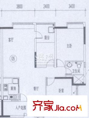 兰亭熙园户型图B栋05单元 3室2厅1卫1厨