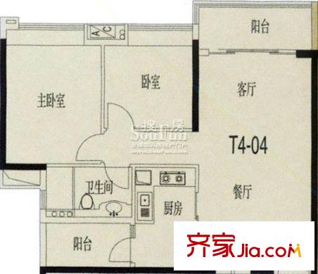兰亭御园户型图2室2厅 户型图 2室2厅1卫1厨