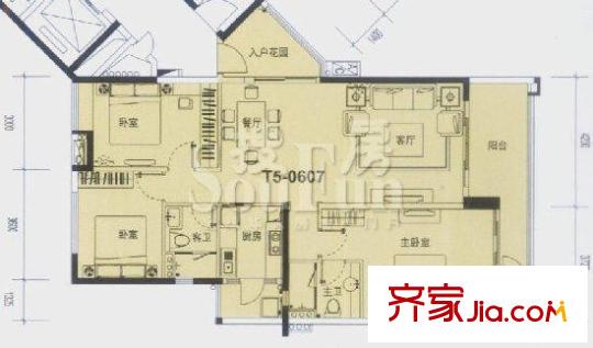 兰亭御园户型图3室2厅 户型图 3室2厅2卫1厨
