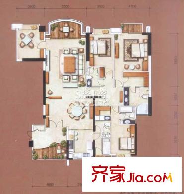信达阳光海岸户型图1栋 290平方米-五房两厅 5室2厅1卫1厨