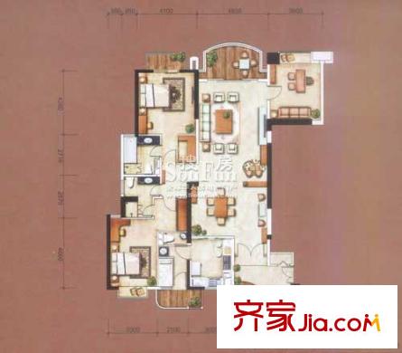 信达阳光海岸户型图1栋 206平方米四房两厅 4室2厅3卫1厨