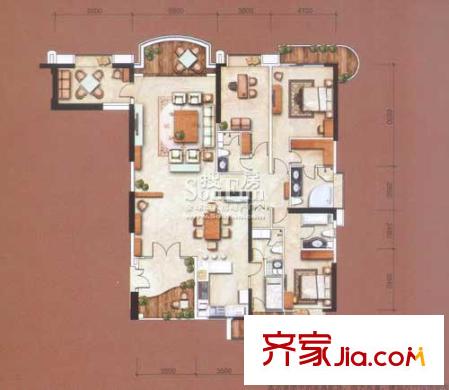 信达阳光海岸户型图1栋 277平方米-五房两厅 5室2厅4卫1厨