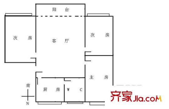 越秀大南路小区户型图3室1厅户型图 3室1厅1卫1厨