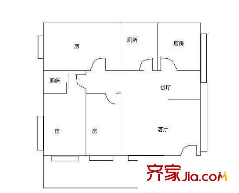署前路大院户型图3室2厅户型图 3室2厅1卫1厨