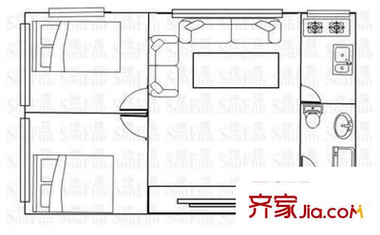 署前路大院户型图2室1厅户型图 2室1厅1卫1厨