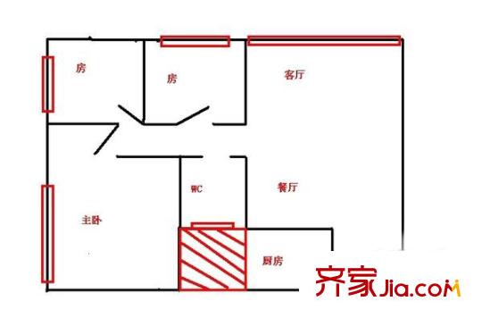 恒业大厦户型图3室2厅户型图 3室2厅1卫1厨