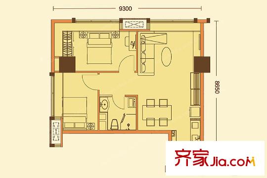 广州南沙万达广场G户型 2室2厅1卫1厨