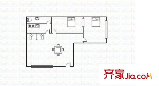 诗书路大院户型图2室1厅户型图 2室1厅1卫1厨