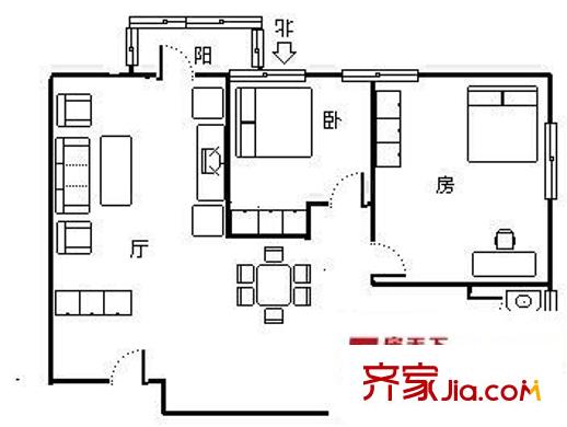 诗书路大院户型图2室1厅户型图 2室1厅1卫1厨