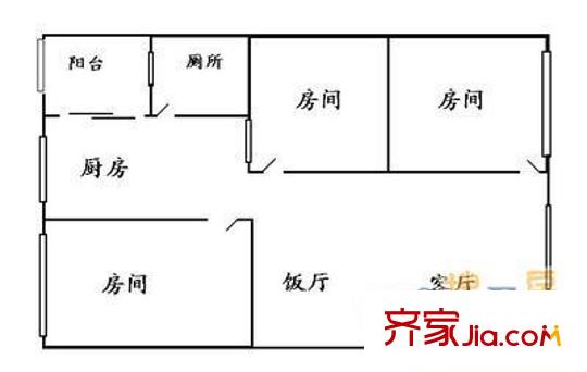 诗书路大院户型图3室2厅户型图 3室2厅1卫1厨