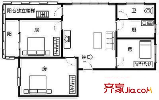 青菜东街小区户型图3室1厅户型图 3室1厅1卫1厨
