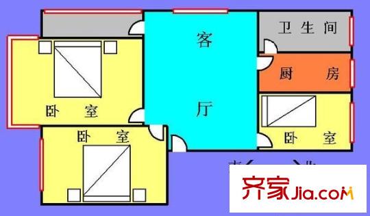 青菜东街小区户型图3室1厅户型图 3室1厅1卫1厨