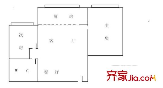 豪贤苑户型图2室2厅户型图 2室2厅1卫1厨