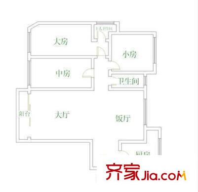 东风广场一期户型图3室2厅户型图 3室2厅2卫1厨
