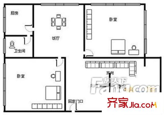 东风广场一期户型图2室2厅户型图 2室2厅1卫1厨