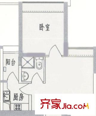 东风广场一期户型图1室1厅户型图 1室1厅1卫1厨