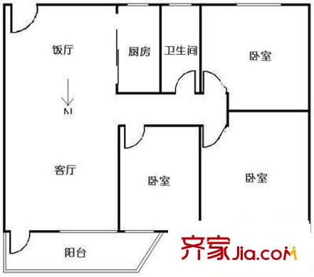 裕兴大厦户型图3室2厅户型图 3室2厅1卫1厨