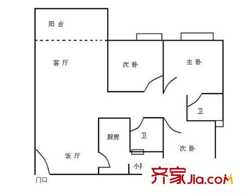光大花园和榕风景(F区)户型图3室2厅户型图 3室2厅2卫1厨