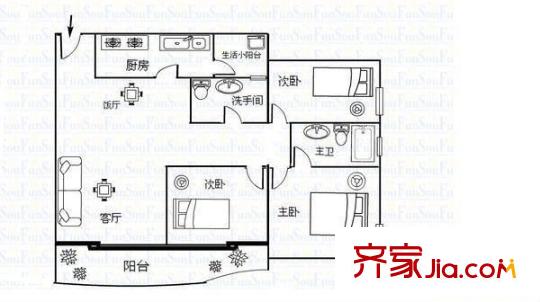 光大花园和榕风景(F区)户型图3室2厅户型图 3室2厅2卫1厨