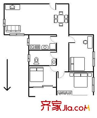晓南花园户型图3室2厅户型图 3室2厅1卫1厨