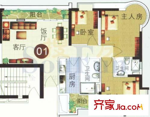 润田雅苑户型图3室2厅户型图 3室2厅2卫1厨