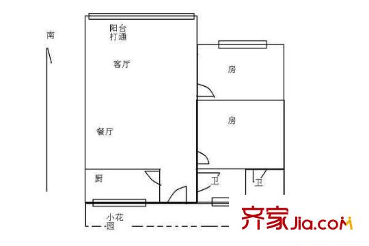 昌岗中路102号大院户型图2室2厅户型图 2室2厅1卫1厨