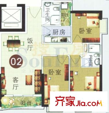 润田雅苑户型图3室2厅户型图 3室2厅2卫1厨