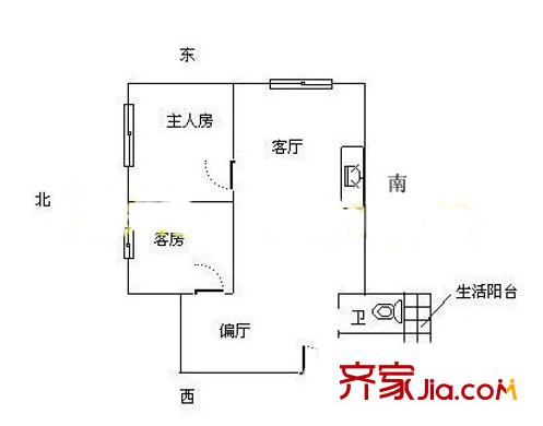 工业路大院户型图2室2厅户型图 2室2厅1卫1厨