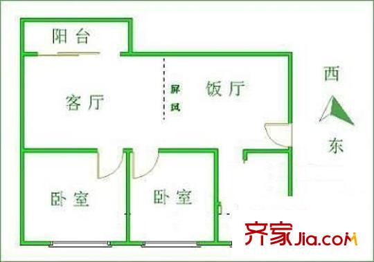 鸿富大厦户型图2室2厅户型图 2室2厅1卫1厨