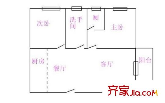 置业华逸大厦户型图2室2厅户型图 2室2厅1卫1厨