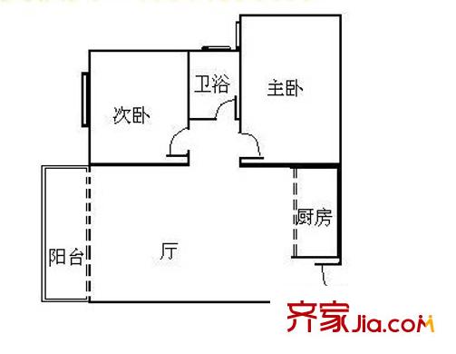 置业华逸大厦户型图2室1厅户型图 2室1厅1卫1厨