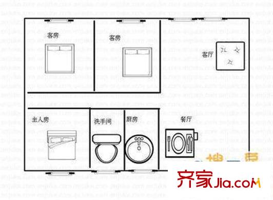 置业华逸大厦户型图3室2厅户型图 3室2厅2卫1厨