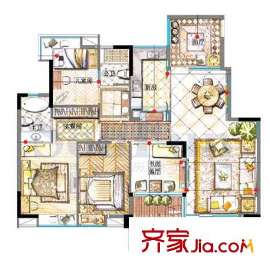 雅郡花园会展宫寓户型图4室2厅户型图 4室2厅2卫1厨