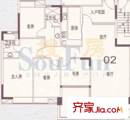 雅郡花园会展宫寓户型图4室2厅户型图 4室2厅2卫1厨