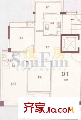 雅郡花园会展宫寓户型图3室2厅户型图 3室2厅1卫1厨