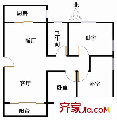 新港西远洋宿舍户型图3室2厅户型图 3室2厅1卫1厨