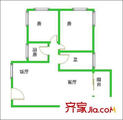 新港西远洋宿舍户型图2室2厅户型图 2室2厅1卫1厨