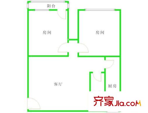 海珠凤凰新村户型图2室1厅户型图 2室1厅1卫1厨
