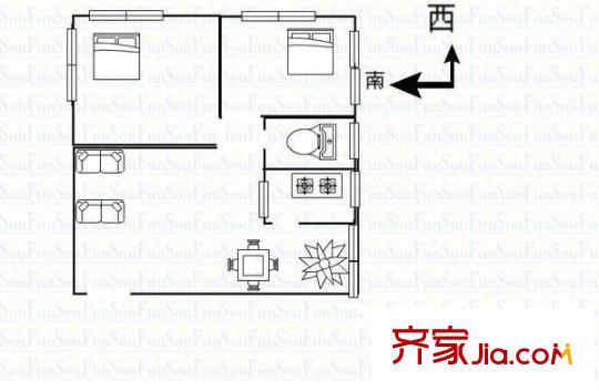 昌岗小区 2室 户型图
